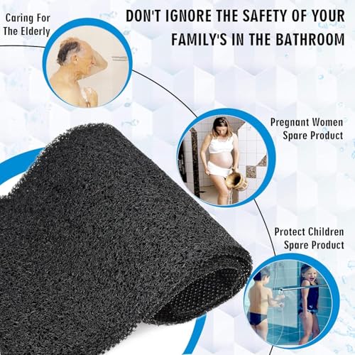 Bathtub Mat Non Slip Shower Mat Soft PVC Loofah Bath Tub Mats with Drain for Bathroom Tub 40 x 16 Inch (Black) - color: Black