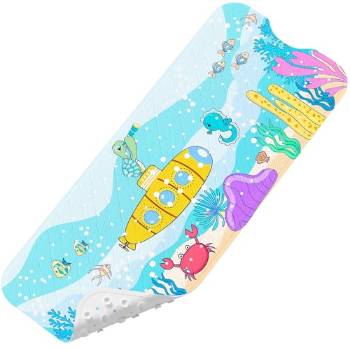 Upgrade Cartoon Baby Bath Mat Non Slip -40"x16" Extra Long Bathtub Mat for Baby Eco Friendly Durable Bath Mat for Tub Non Slip Kids Tub Mat with Suction Cups, Machine Washable and No Fading, Submarine - color: D-submarine