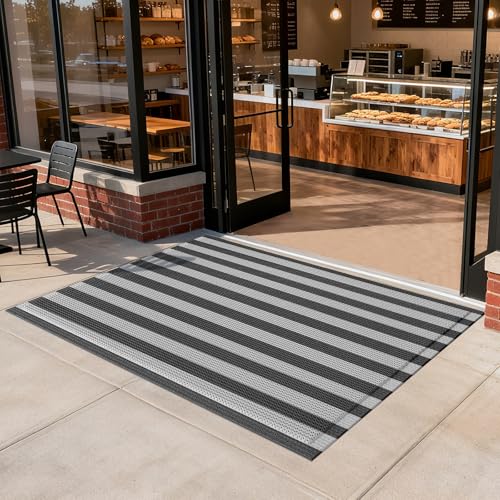 Front Door Mat 36''x59'', Rubber Floor Mats, Non Slip, Trap Dirt and Moisture, Easy Clean, Exterior Entry Mats All Weather for Patio Entryway Drainage - color: Black and Grey, size: 36''x59''