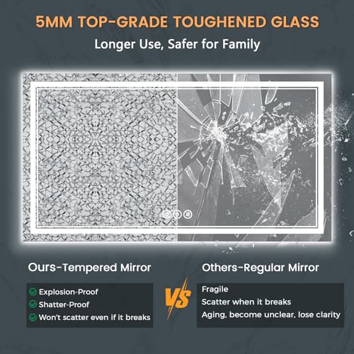 Led Bathroom Mirror, 40x24 Inch, Front & Backlit, Anti-Fog, Wall Mounted, 10W, 192 LED Beads, Silver - size: 40"L x 24"W
