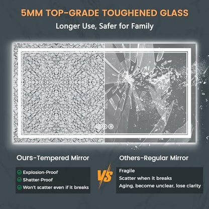 Led Bathroom Mirror, 40x24 Inch, Front & Backlit, Anti-Fog, Wall Mounted, 10W, 192 LED Beads, Silver - size: 40"L x 24"W