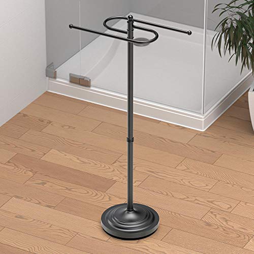 Gatco 1505MX, Modern Round Base Floor Standing S Style Towel Holder, Matte Black / 38" H Freestanding Hand Bath Towel Stand for Bathroom - color: Matte Black