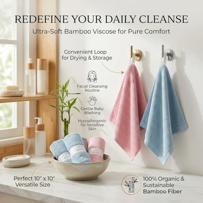 elves Bamboo Viscose Washcloth Baby Set of 6 - Ultra Soft Wash Cloths for Face and Body - Small Face Towel for Baby Girl (White&Pink) - color: White&pink