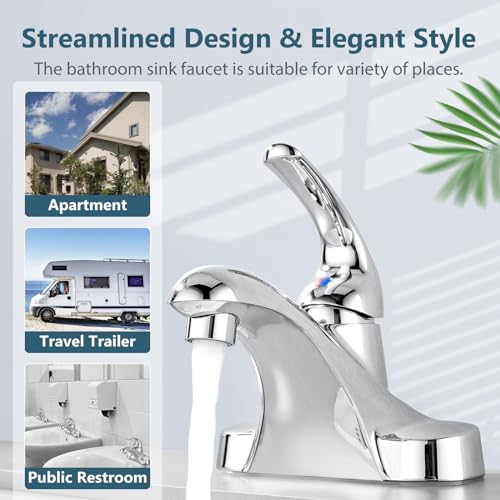 Polish Chrome Bathroom Sink Faucet,Single Handle 4 Inch Centerset | Single-Handle RV Bathroom Faucet Fits 4-Inch Centerset Sinks,Includes Hot And Cold Supply Lines And A Matching Pop-Up Drain - color: Polish Chrome