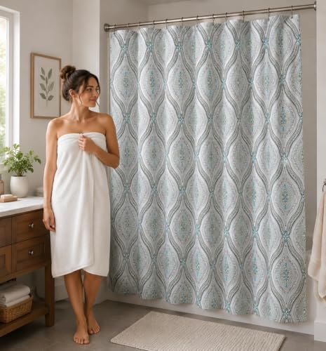 Serafina Home Hotel Quality Fabric Bathroom Shower Curtain: Modern Damask Paisley - Beige, Green and Taupe (72 x 70 inches) - color: Paisley