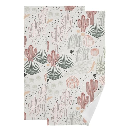 2 Pack Western Cactus Flower Hand Towels for Bathroom,Soft Absorbent Vintage Mexican Succulent Decorative Guest Bathroom Towels,Quick Dry Green Coral Tropical Plant Kitchen Towels 14"x28" - color: Coral White