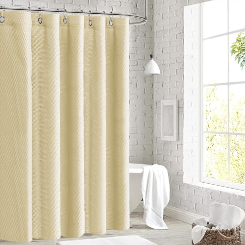 Tititex Solid Beige Cloth Fabric Shower Curtain Liner with 2 Magnets - Texture Soft Hotel Quality Waterproof Shower Liner, Light-Weight & Machine Washable 72x84 inch - color: Beige, size: 72"W x 84"L (Pack of 1)