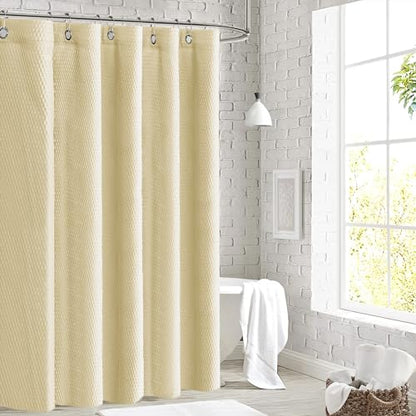 Tititex Solid Beige Cloth Fabric Shower Curtain Liner with 2 Magnets - Texture Soft Hotel Quality Waterproof Shower Liner, Light-Weight & Machine Washable 60x72 inch - color: Beige, size: 60"W x 72"L (Pack of 1)