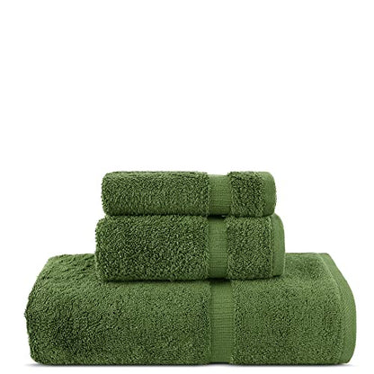 Chakir Turkish Linens Personalized 3 Piece Towel Set, 100% Cotton Luxury Turkish Towels for Bathroom, Soft Absorbent Towel Set with Bath Towel Hand Towel and Washcloth, Moss - color: Moss