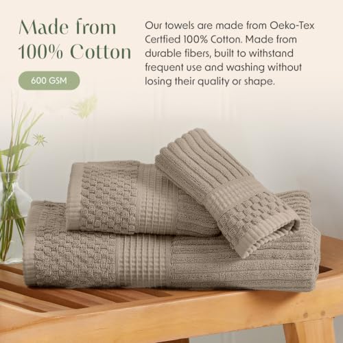 100% Cotton Bath Towel Set | 6-Piece Set | Textured | Cobblestone - color: Cobblestone, size: 6 Piece Set