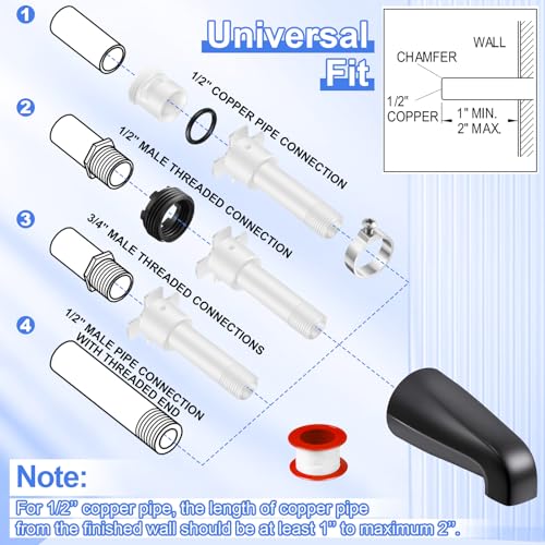 Enhon Tub Spout, Universal Fits 1/2'' Copper Pipe, 1/2'' IPS and 3/4'' IPS, Bathroom Bathtub Tub Faucet Replacement with Adapters(Without Diverter,Matte Black) - color: Matte Black, style: Without Diverter
