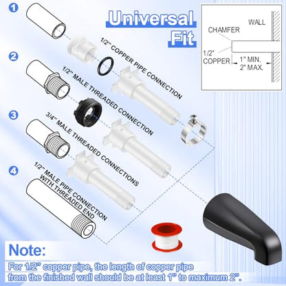 Enhon Tub Spout, Universal Fits 1/2'' Copper Pipe, 1/2'' IPS and 3/4'' IPS, Bathroom Bathtub Tub Faucet Replacement with Adapters(Without Diverter,Matte Black) - color: Matte Black, style: Without Diverter