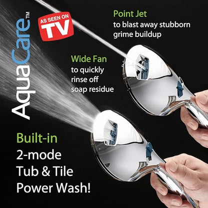 AquaCare 50-mode High Pressure Shower Head Combo with Arm & Dual Power Wash | Hygienic Jets, 2-mode Handheld Power Wash for Tub, Tile & Pets, Long 6 ft. Stainless Steel Hose, Extra Wall Bracket / Chrome - color: All-Chrome, style: 1.8 Gallons Per Minute