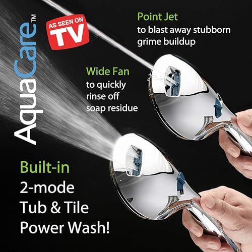 AquaCare 50-mode High Pressure Shower Head Combo with Arm & Dual Power Wash | Hygienic Jets, 2-mode Handheld Power Wash for Tub, Tile & Pets, Long 6 ft. Stainless Steel Hose, Extra Wall Bracket / Chrome - color: All-Chrome, style: 1.8 Gallons Per Minute