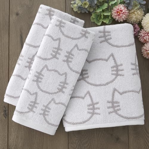 SKL Home Cat Jacquard 100% Cotton Reversible 2pc Hand Towel Set, White/Gray - size: 16 inches x 26 inches