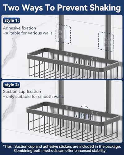 Never Rust Shower Caddy Hanging, Aluminum Shower Racks for Inside Shower, 2-Tier Shower Organizer Hanging Over Shower Head with Hooks and Soap Holder, Grey - color: Grey