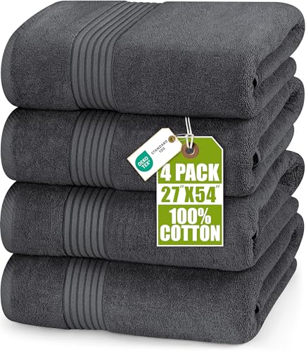 Utopia Towels 4 Pack Bath Towels Set, 27 by 54 Inches, 100% Ring Spun Cotton, Quick Dry, Highly Absorbent, Soft Feel Towels, Perfect for Daily Use, Grey | Soft Luxurious Ring Spun Cotton Bath Towels - Lightweight, Highly Absorbent, Quick-Drying, Ideal for