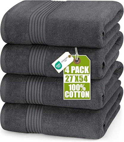 Utopia Towels 4 Pack Bath Towels Set, 27 by 54 Inches, 100% Ring Spun Cotton, Quick Dry, Highly Absorbent, Soft Feel Towels, Perfect for Daily Use, Grey | Soft Luxurious Ring Spun Cotton Bath Towels - Lightweight, Highly Absorbent, Quick-Drying, Ideal for