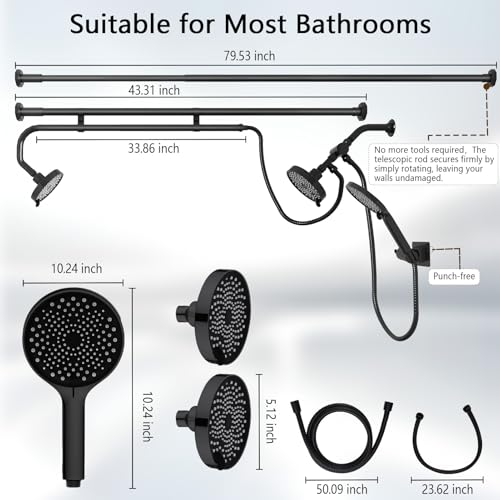 Tandem Shower Head, Dual Shower Heads for Two People & Handheld Head, Triple Shower Head High Pressure System,Adjustable Double Shower Heads - color: White