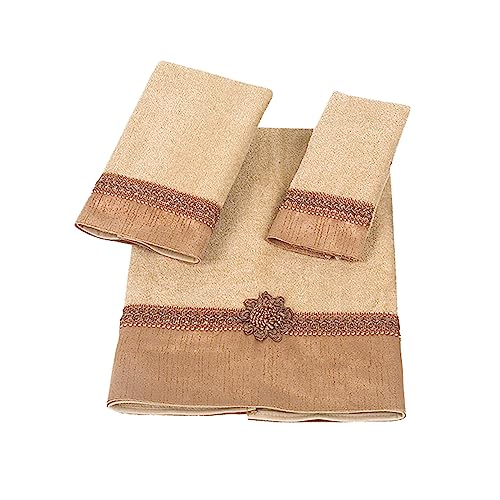 Avanti Linens - 3pc Towel Set, Soft & Adsorbent Cotton Towels (Braided Medallion Collection) - color: Rattan, size: 3-Piece Towel Set