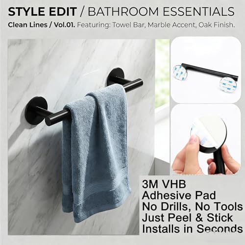 9" 3M Self Adhesive Matte Black Hand Towel Holder, No Drill Small Bathroom 304SS Towel Bar - color: Matte Black, size: 9 Inch