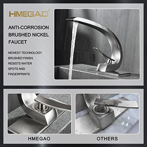 Bathroom Faucet Brushed Nickel,Bathroom Sink Faucet for Sink 1 Hole or 3 Hole Mount Single Handle Basin Mixer with 6-inch 10-inch Deckplate - color: Brushed Nickel, style: No Drain