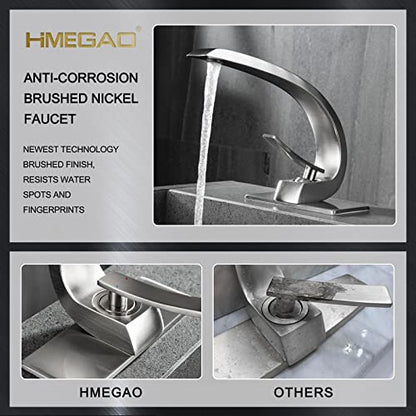Bathroom Faucet Brushed Nickel,Bathroom Sink Faucet for Sink 1 Hole or 3 Hole Mount Single Handle Basin Mixer with 6-inch 10-inch Deckplate - color: Brushed Nickel, style: No Drain