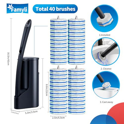Disposable Toilet Brush - Toilet Bowl Cleaner, Toilet Cleaning Supplies, Toilet Brush with Holder, Toilet Bowl Cleaner Wands，40 Refills for Toilet Cleaning and Hygienic Bathroom Maintenance - style: Toilet brush+40 refills