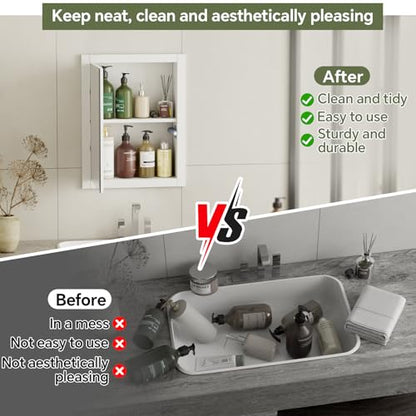 14'' * 18'' Recessed Medicine Cabinet with Mirror, 2-Tier Bathroom Wall Niche Wood Insert for Drywall, in Wall Shelf Medicine Cabinets Replacement, for Living Room, Bathroom Storage, White