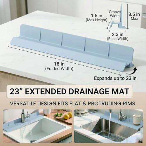 Silicone Sink Splash Guard 23 Inch for Kitchen, Faucet Mat Behind Faucet with Strong Suction Cups, Countertop Protector Keep Dry