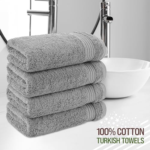 American Veteran Towel, Hand Towels for Bathroom Set of 4, 100% Cotton Turkish Hand Towel Sets, Soft Hand Face Towels, Light Grey Hand Towels - color: Light Grey