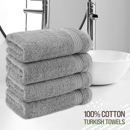 American Veteran Towel, Hand Towels for Bathroom Set of 4, 100% Cotton Turkish Hand Towel Sets, Soft Hand Face Towels, Light Grey Hand Towels - color: Light Grey