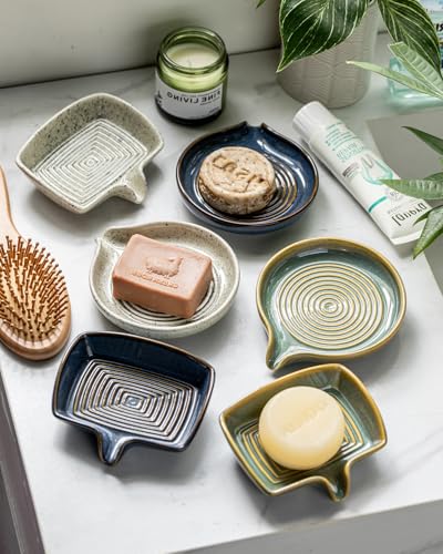 Zoeeker Ceramic Soap Dish, Self Draining Soap Holder Round Bar Soap Dish | Bar Soap Saver Soap Tray with Drainage for Shower Bathroom Kitchen Counter, Keep Soap Bar Dry, Easy to Clean, Blue and Green - color: Blue and Green, size: Round