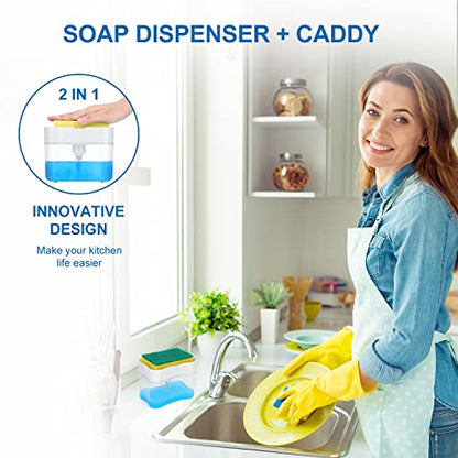 New 2026 Version Premium Quality Dish Soap Dispenser - Countertop Kitchen Soap Dispenser, Sink Dish Washing Soap Dispenser 13 Ounces (Sponge Included) - color: White