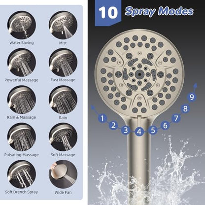 Hibbent cUPC Certified Upgraded 13'' Shower Head Combo, High Pressure 5 Spray Rainfall Showerhead with 10 Sprays Handheld, All Metal 3-way Diverter Shower Arm, 71'' Hose and Holder, Brushed Nickel - color: Brushed Nickel, style: Square 13"