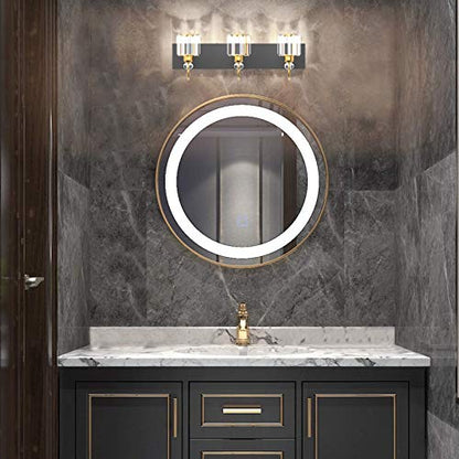 Ralbay Modern Bathroom Vanity Light Fixture, 3-Lights, Black Metal & Crystal, HJ-8600-3T - color: Round-Black+Gold, size: 3-light