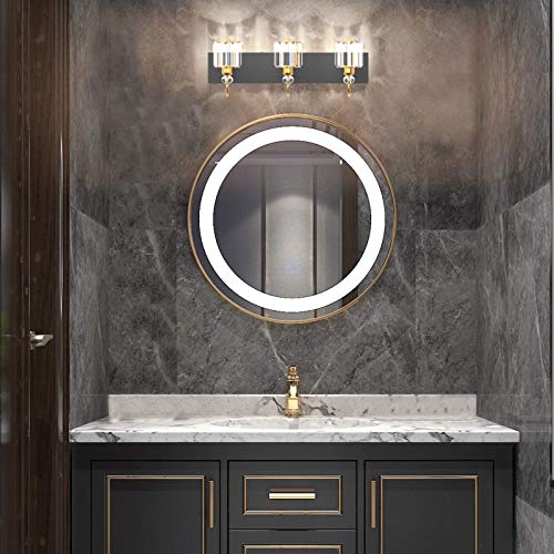 Ralbay Modern Bathroom Vanity Light Fixture, 3-Lights, Black Metal & Crystal, HJ-8600-3T - color: Round-Black+Gold, size: 3-light