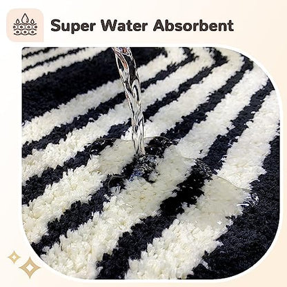 Boho Bathroom Runner - 20"x47" Long Abstract Bath Mat, Soft Plush Fluffy Non Slip Washable Black Rug for Bedroom/Hallway - color: Black, size: 1'8" x 3'9" (Rectangular)
