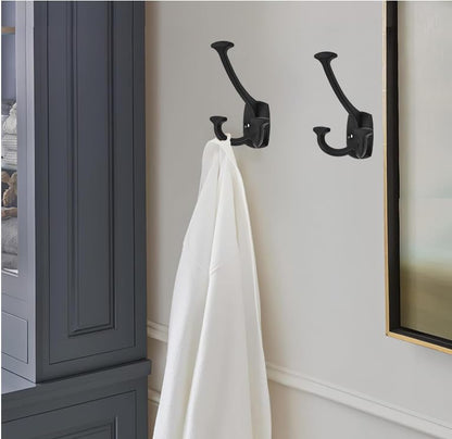 Matte Black Hooks Large Wall Mounted Decorative Solid Heavy-Duty Double-Sided Coat Hooks Triple Coat Hook Towels Coats Robes Towels Bag Bathroom Three Prong Coat Hook (2 Pack) - color: Matte Black