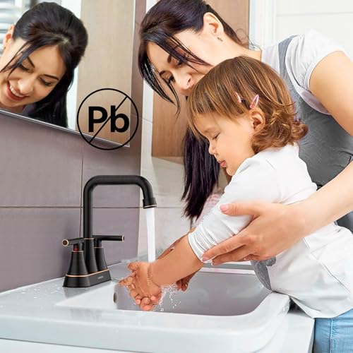 Oil Rubbed Bronze 4 inch Centerset Bathroom Faucet for Sink 2 Hole | Bathroom Sink Faucet with Pop-up Drain and Supply Lines, Stainless Steel 2-Handle Centerset Faucet for Vanity RV Restroom - color: Oil Rubbed Bronze