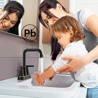 Oil Rubbed Bronze 4 inch Centerset Bathroom Faucets for Sink 2 Hole | Bathroom Sink Faucet with Pop-up Drain and Supply Lines, Stainless Steel 2-Handle Centerset Faucet for Vanity RV Restroom - color: Oil Rubbed Bronze X2