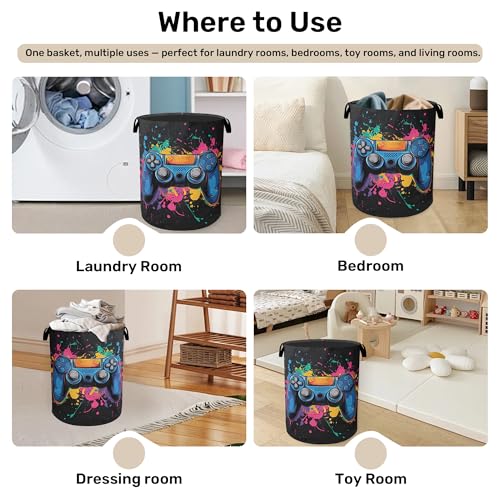 Laundry Basket, Dirty Clothes Basket, Gamers Controller Foldable Canvas Laundry Hamper with Handles - Toy Organizer, Heavy Duty for Home, Bedroom, Dorm, Bathroom - color: Gamers Controller