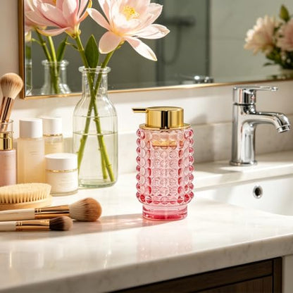 Glass Foaming Soap Dispenser, Pink Foam Hand Soap Dispenser, Bathroom 12 Oz Large Bottle with Gold Pump, Refillable Lotion Pump Container for Bathroom, Kitchen,Hand Soap, Dish Soap, Shampoo - color: Pink