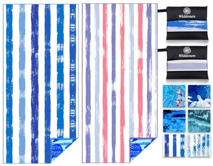 Widdonen Microfiber Beach Towel,Compact 2 Pack-71x32 Inch with Bag Travel | Extra Large,Lightweight,Thin,Sand Free,Quick Dry,Absorbent.Packable for Camping,Swim,Pool,Bath,Picnic,Cruise Essentials Gift - color: 2 Pack Blue Peank Dream World