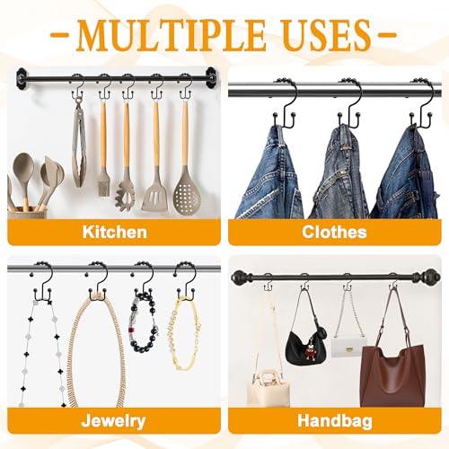 Shower Curtain Hooks, 12 Pcs Rustproof Metal Shower Curtain Rings,Free Sliding Double Shower Hooks for Shower Curtain & Liners, Shower Curtain Hangers for Bathroom Shower Curtain Rods Curtains (Black) - color: Black