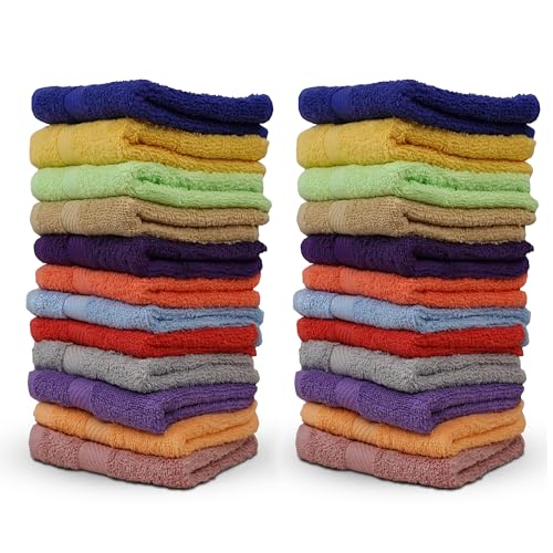 ZUPERIA 100% Cotton Bath Wash Cloths 24 Pack - 12" x 12"- Highly Absorbent Soft Washcloths for Face, Gym Towels, Hotel Spa Quality, Reusable Multipurpose (Dark, Light & Bright Colors) - color: Dark, Light & Bright Colors