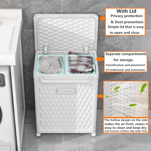 WESAPPINC 55L Collapsible Large Laundry Hamper, Plastic Laundry Basket with Wheels,Suitable for Bathroom, Bedroom, Dorm Room & Laundry Room,Basket with Handle (100L White) - color: 100L White
