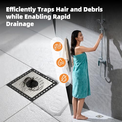 Hibbent Upgraded Shower Drain Hair Catcher, Shower Cover for Bathroom Floor 6" Drain, Anti-Clogging Bathtub Strainer, Stainless Steel Kitchen Sink Strainer with Handle, Black - color: 6' Black