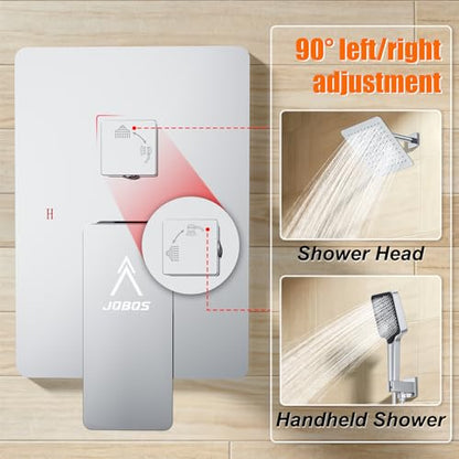 Shower System Modern Rain 8 inches Brass Faucet Set With Valve and Diverter Shower Mixer With Handheld High Pressure Square Rainfall Shower Valve (8'' Wall Mount, Chrome Polished) - color: Chrome Polished, style: 8'' Wall Mount