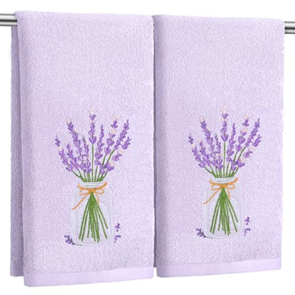 SmoothNovelty 2 Pcs Lavender Hand Towels Purple Bathroom Decor 14x29 Inch Embroidered 100% Cotton Soft Absorbent Spring Summer Decorative Hand Towels for Bathroom Kitchen - style: Lavender